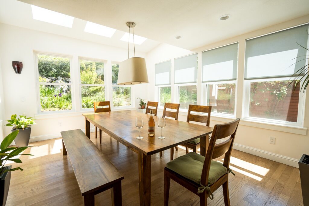 Spacious dining room during day at Vineyard Chateau