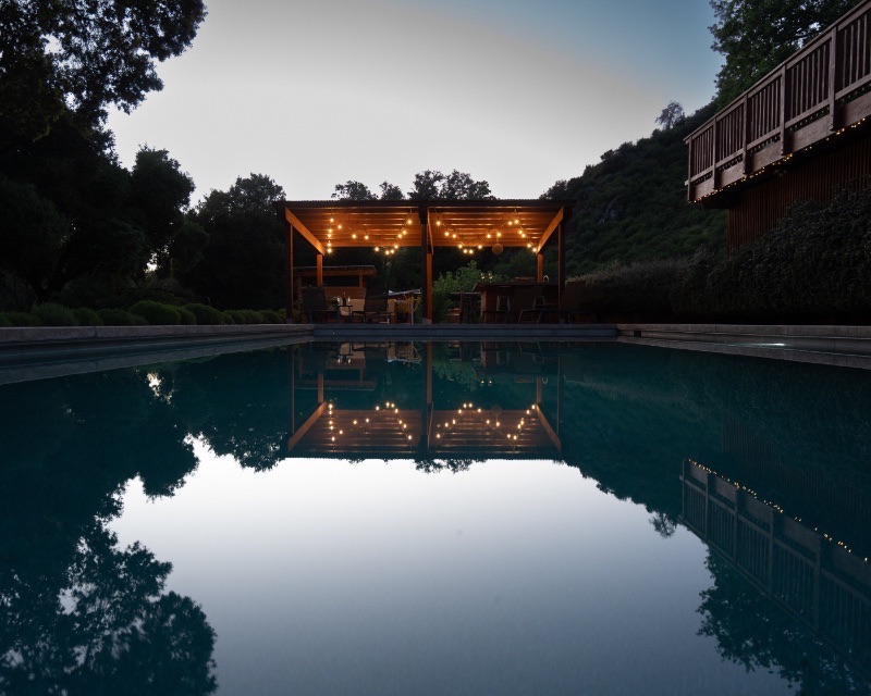 The Vineyard Chateau lit up at dusk