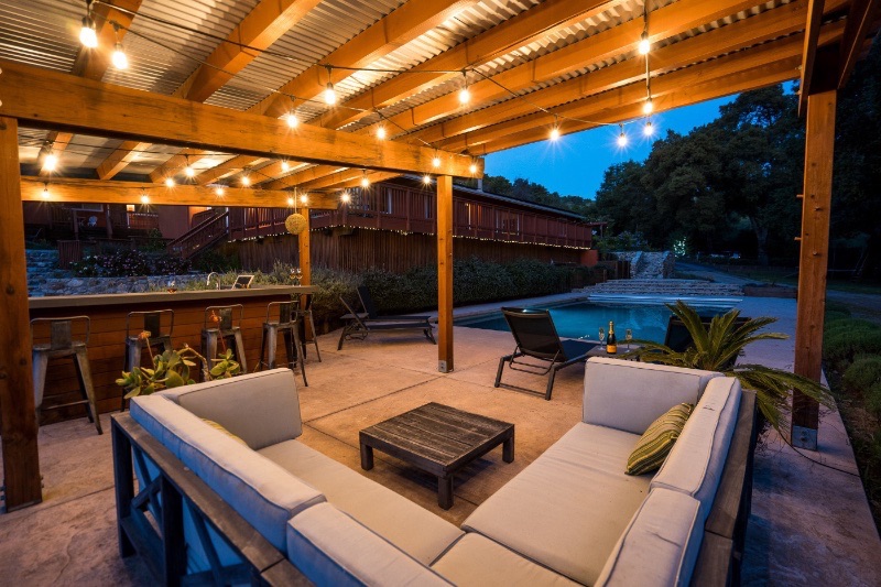 The Vineyard Chateau pool at twilight