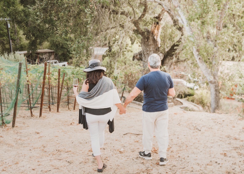 Guests walking up to the vineyard